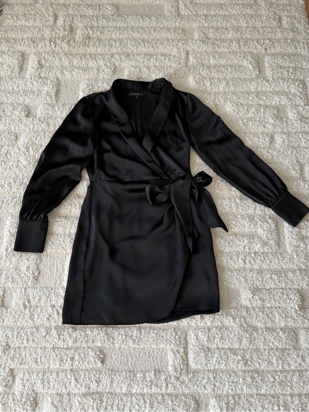 Dynamite Black Satin Wrap Dress